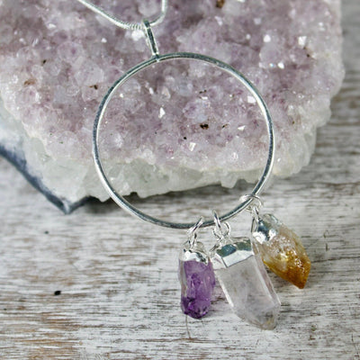 Amethyst, Citrine, and Quartz Circle Crystal Dreams Necklace