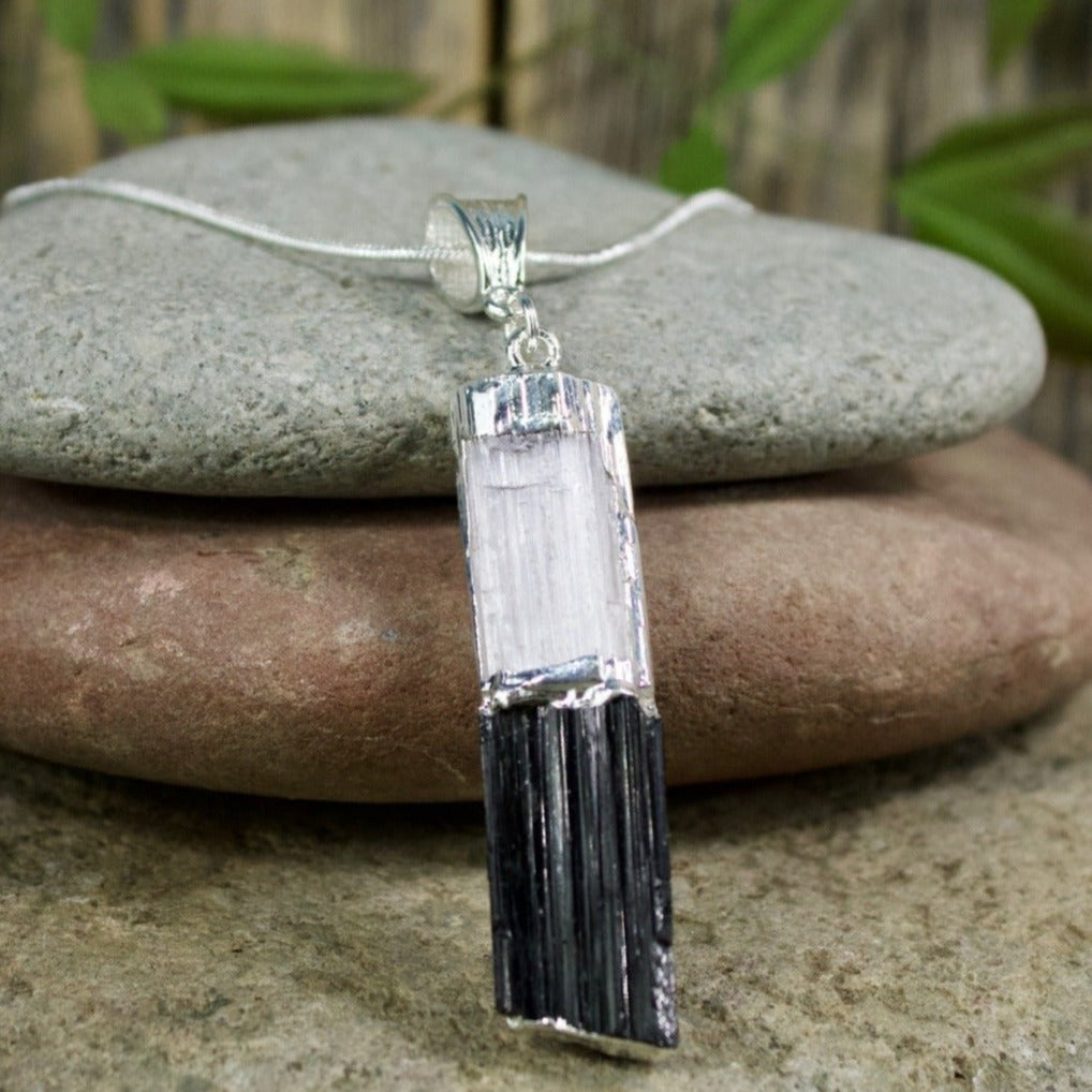Selenite and Black Tourmaline Necklace